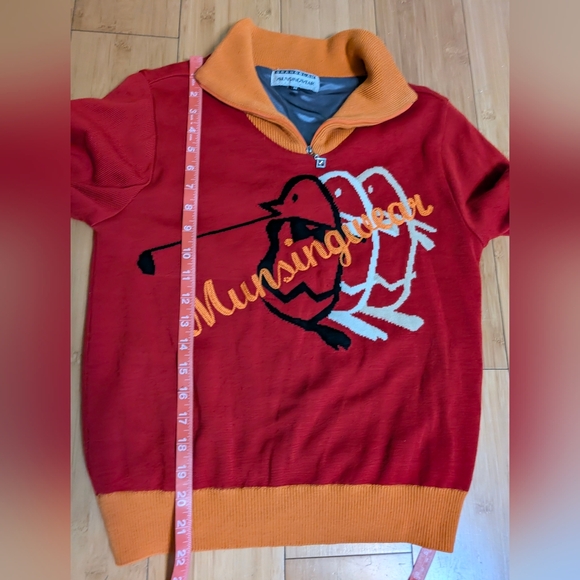 Vintage 90s Munsingwear Penguin Golf Sweater Men’s Red Mustard Made In Japan - Picture 6 of 12